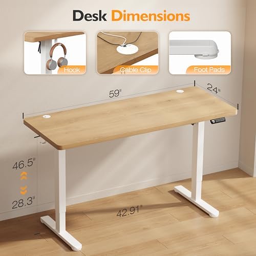Monomi 59" Electric Standing Desk,Adjustable Height Sit Stand Desk,Natural