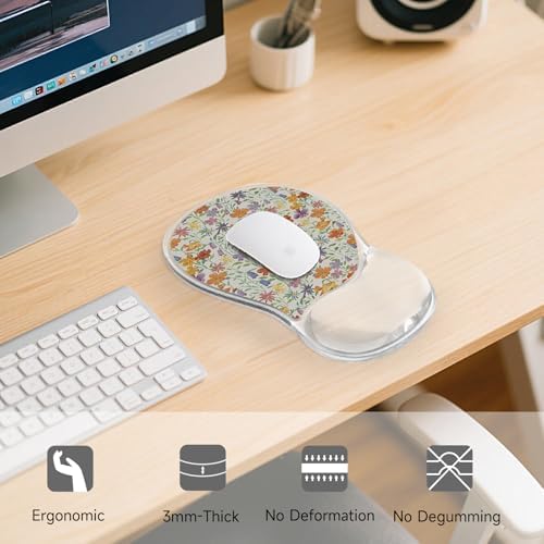 AUPET Ergonomic Mouse Pad with Gel Wrist Support – Non-Slip Mouse Mat with Comfortable Memory Gel Cushion – Relieves Wrist Pain – Designer Pattern for Home Office & Gaming (Spring Blooms)