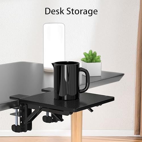 suptek Ergonomics Desk Extender Tray, 9.5"x9.1" Clamp on Table Mount Arm Wrist Rest Shelf, 90° Foldable Computer Arm Rest for Desk, Carbon Fiber, DSF3