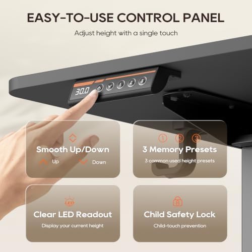 MALOL 47" x 24" Height Adjustable Electric Standing Desk, Black
