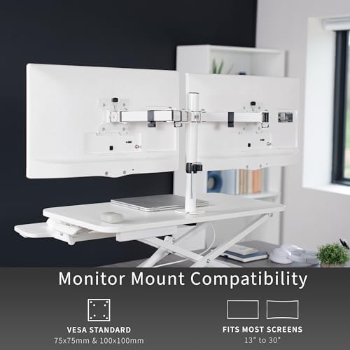 VIVO White 32 in Standing Desk Converter with Monitor Stand, DESK-V000K-M2W