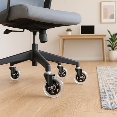 Office Chair Wheels Replacement - 3″ Heavy Duty Caster Wheels for Gaming & Work, Smooth Rolling, Safe for Hard Floors and Low Carpets, Universal Fit (Set of 5, Clear)