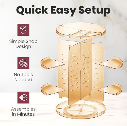 Masirs 360 Rotating Makeup Organizer Countertop, Adjustable Shelf, Brown