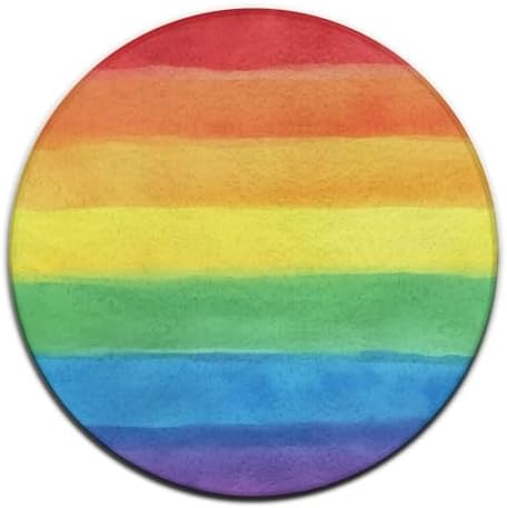 Men's Large Home Decor Mat, Soft Round Yoga Carpet, Non Slip Machine Washable Home Office Circle Rug Rainbow Pride Pattern