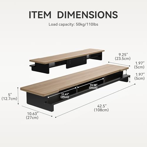 42.5” Dual Monitor Stand Desk Shelf with Phone Tablet Holder