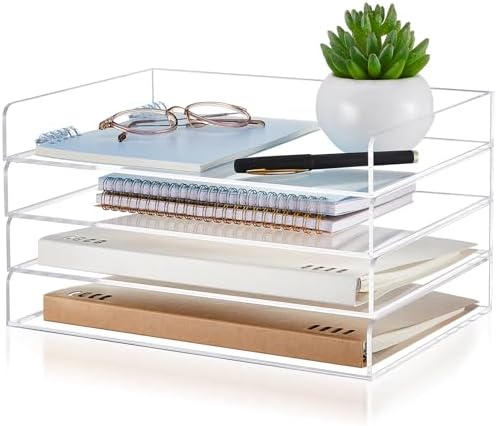 Harloon 4 Tier Paper Organizer Letter Tray Acrylic Desk File Organizer