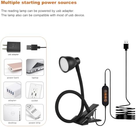 LED Clip Light 3 Color 10 Brightness Dimmable Clamp Desk Lamp Black
