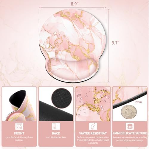 KONVINIT Ergonomic Mouse Pad with Wrist Rest, Small Mousepad with Non-Slip Rubber Base and Smooth Surface, Pink Mouse Pads for Desk, Office Desk Accessories