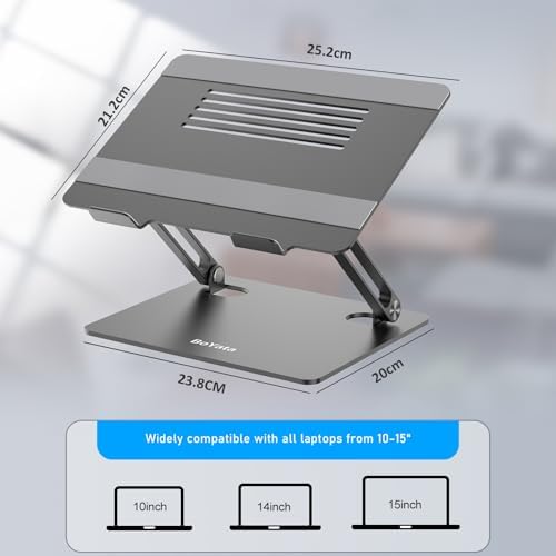 BoYata Laptop Stand, Adjustable Metal Desktop Riser, Up to 15 Inches, Gray