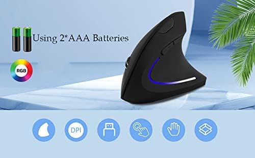 Wireless Vertical Mouse Black Wireless Ergonomic Vertical Mouse High Precision Ergo Optical 2.4G Cordless Lightweight Gaming Mice with 3 Adjustable DPI800/1200/1600 for PC/Laptop/Desktop/Mac 6 Buttons