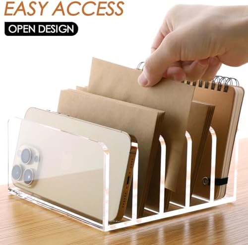 SANRUI Acrylic Mail Holder, 5-Slot Vertical Letter Sorter, Clear