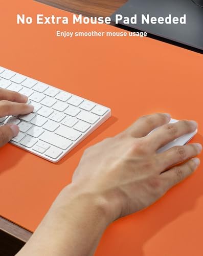 Aothia Faux Leather Desk Mat - Large Mouse Pad, Non-Slip PU Leather Blotter, Waterproof Writing Surface for Office and Home (Hermes Orange, 40" x 24")