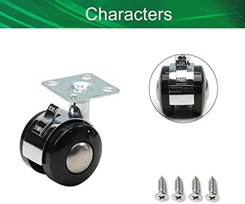 4pcs Swivel Caster Wheels Alloy Plate Mounted Caster Wheel for Office Chair, 1.57inch Black Silver with Brake