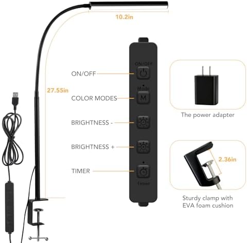 LED Desk Lamp with Clamp, 1200 Lumens Eye-Caring Desk Light for Home Office