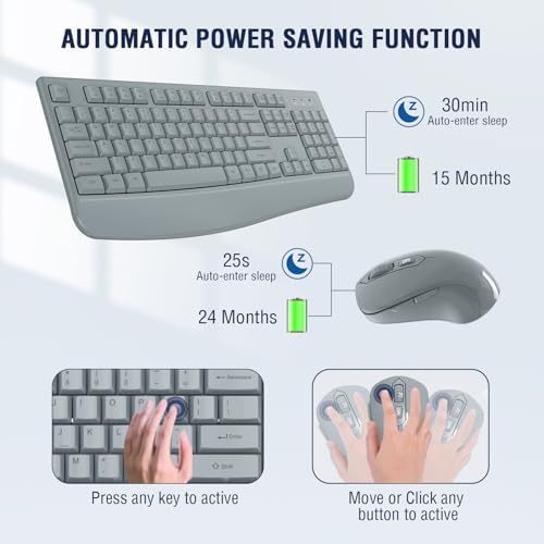 EDJO Wireless Keyboard and Mouse Combo, USB Plug & Play (Grey)