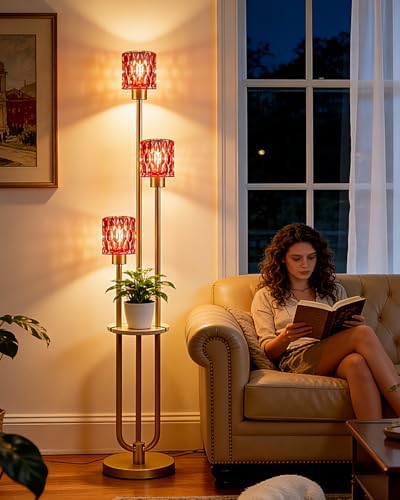 Lightdot Red Glass Floor Lamp with Table Farmhouse Modern Gold Floor Lamp