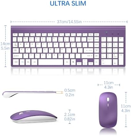 Wireless Keyboard and Mouse Ultra Slim Combo, TopMate - Purple White