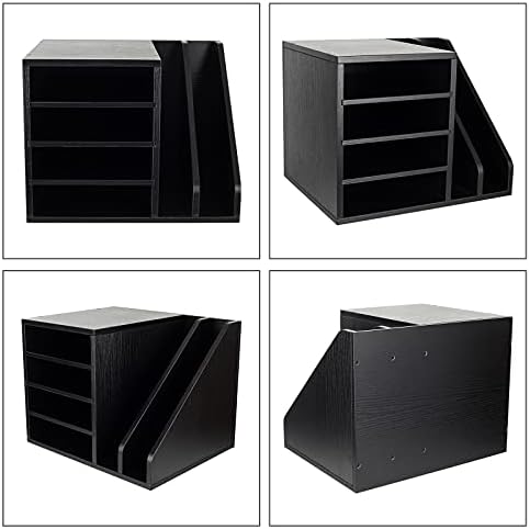 PAG-Mass Wood Desktop File Holder Organizer Mail Sorter for File Folders, Mails, Envelopes, Mailing Supplies or Magazines, Black