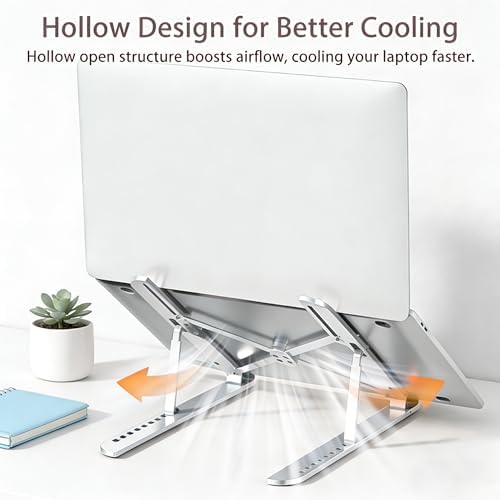 Ergonomic Foldable Computer Stand, 10-Level Height Adjustable Aluminum Laptop Stand, Compatible with 17.3 Inch Laptops, Tablets & Drawing Tablets, for MacBook, HP, Lenovo, Dell (Silver)