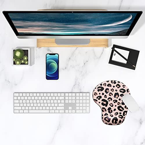 ITNRSIIET Ergonomic Mouse Pad with Gel Wrist Support Wrist Rest Smooth Surface Non-Slip PU Base Comfortable Office Supplies Pain Relief, 9.5 x 8 inches, Leopard Black Purple