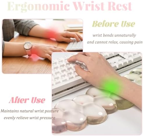 Gel Keyboard Wrist Rest Cloud Set, Clear Ergonomic Wrist Support and Arm Support Keyboard Rest for Typing Pain Relief, with Non-Slip Soft Washable Wrist Rest(Yellow Pink)