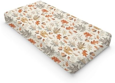 Watercolor Autumn Leaves Pattern Baby Changing Pad Cover, Unisex Fall Theme Nursery Diaper Changing Table Pad Mat Sheet for Boys Girls-16x32