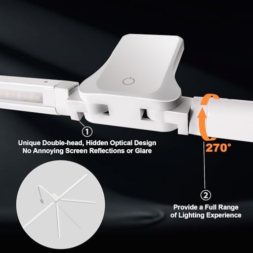 EYOCEAN Desk Lamp with Clamp, 31.5" LED Desk Lamp for Home Office, 24W Double Head Desk Light, Dimmable & Color Temperature, Table Lamp with Remote Control, Brightest Computer Monitor Light