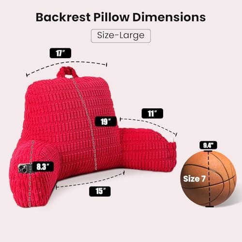 Large Reading Pillow for Sitting Up with Arms,Red Corduroy