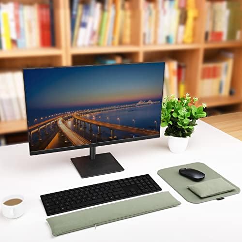 Large Mouse Pad Wrist Support Set, Bean Bag Mouse and Keyboard Wrist Rest Filled Ergo Beads, Easy Typing Gaming Home Office (Light Army Green)