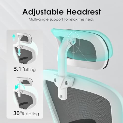 High Back Mesh Office Chair, Flip-Up Arms, Adjustable Headrest, 350lb Load