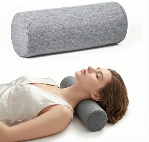 Bogey's Antidote Neck Roll Pillow for Pain Relief Sleeping, Cervical Memory Foam Cylinder Pillow,Travel Bolster Pillow for Bed for Side Sleepers Back Sleeper,15.7 * 6 * 6 inch (Grey Grid)