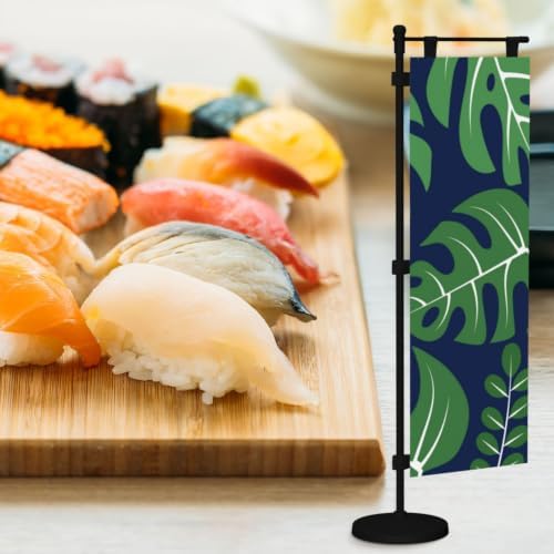 Green and Navy Palm Leaf Deluxe Desk Flag Set, 12 x 4 Inch Miniature Table Flag with 14" Pole & Stand Base