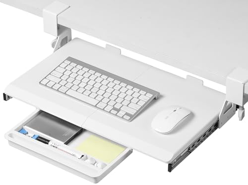 ETHU Small Keyboard Tray Under Desk with Metal Rail, 19.7x11.8", White