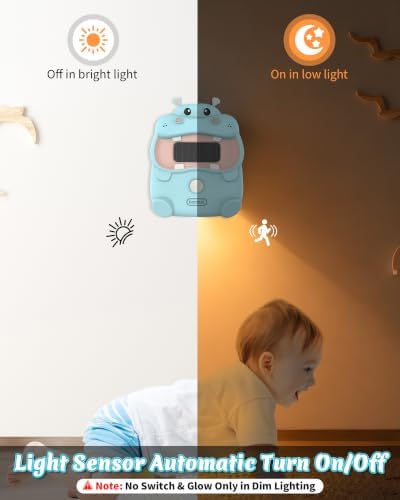 Motion Sensor Night Light for Kids: Cute Hippo Solar Nightlight - No Charge