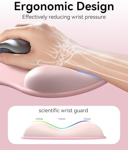 eulps Mouse Pad with Gel Wrist Rest, Ergonomic Comfortable Computer Wrist Support for Laptop, Pain Relief Mousepad with Non-Slip PU Base for Office & Home (01Pink)