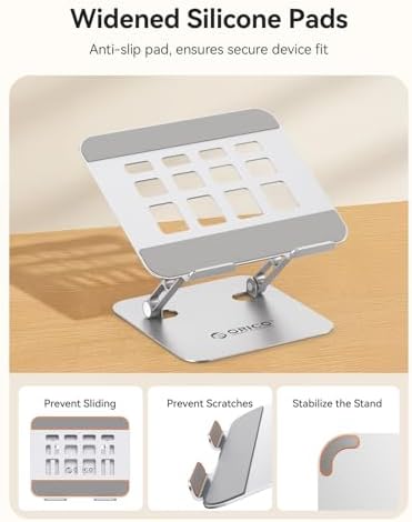 ORICO Ergonomic Laptop Stand for Desk, Height Adjustable Riser, ST11-Silver