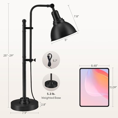 VONLUCE Rustic Desk Lamp, Adjustable Industrial Table Lamp for Home Office