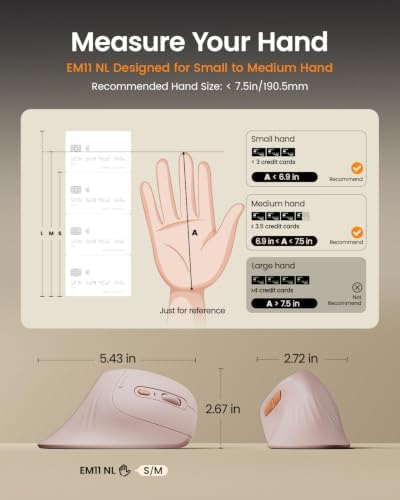 ProtoArc EM11 NL Wireless Ergonomic Vertical Mouse, Rechargeable, Pink