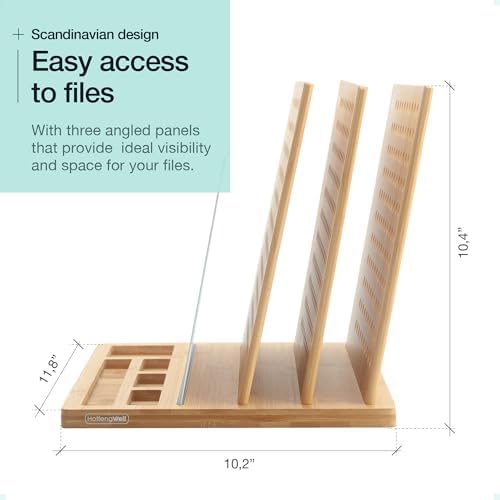 Bamboo Wood Desk Organizer: 3-Tier File Holder, Mail Organizer, Non-Slip Design, Effortless Assembly, Perfect for Desk System