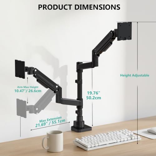 WALI Vertical Dual Monitor Arm for 13-49 inch Curved Screens, up to 44 lbs