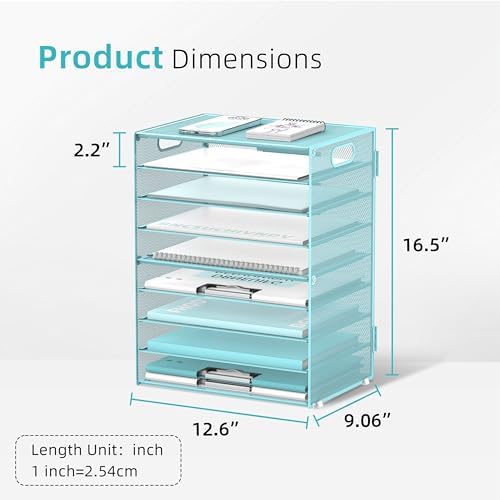 9-Tier Paper Organizer for Desk, Letter Tray with Handles, Blue, 2 Pack