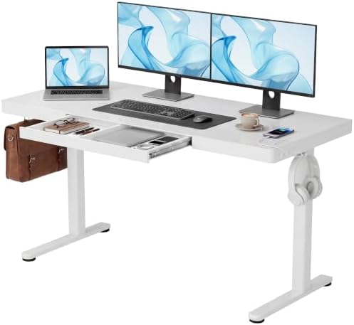 Claiks Glass Standing Desk with Drawers & USB Ports 55 Inch
