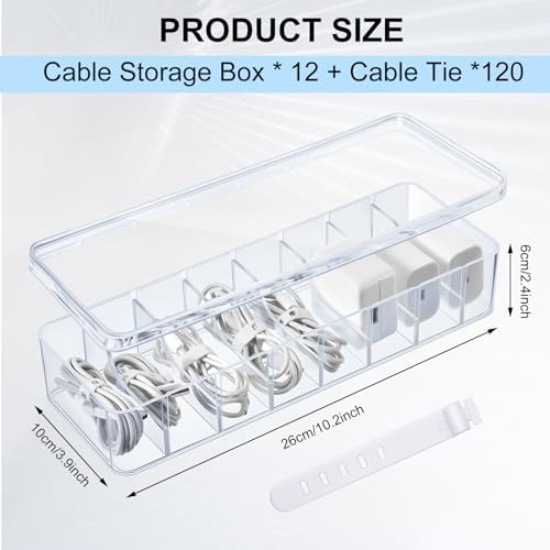 Tatuo Cord Organizer Box with Lid, Clear, 12 Pack