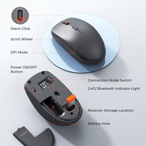 MEETION Wireless Keyboard Mouse Combo, Silent Full-Size Design, Black