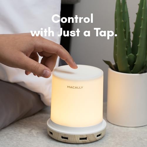 Macally Small Touch Lamps for Nightstand - Bedside Lamp with USB Port - 3 Way Dimmable Short Table Lamp for Small Spaces - Use as Night Light and Charger in Bedroom (Pack of 2)