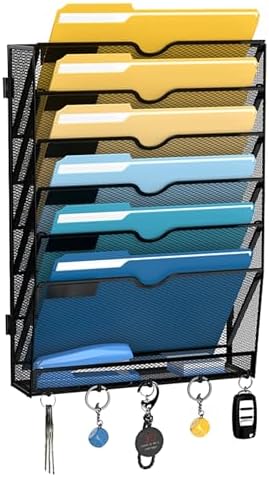 7-Tier Hanging Wall File Organizer with Hooks for Office Organization