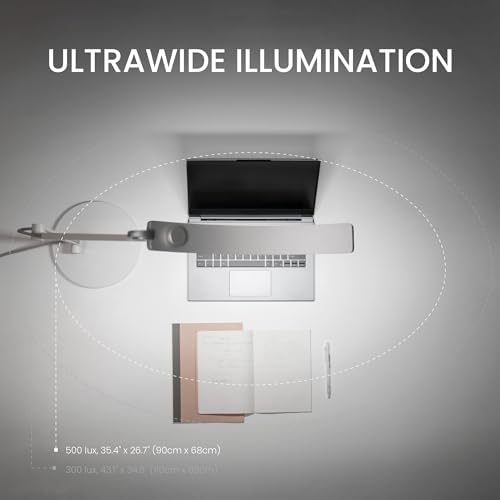 BenQ e-Reading Desk Lamp - Ultrawide and Bright Lighting, Dimmable, Dual Smart Mode, Adjustable Arm, Auto-dimming, High CRI, Eye-Caring Lamp for Home Office, Reading, Study, Craft, Matte Silver