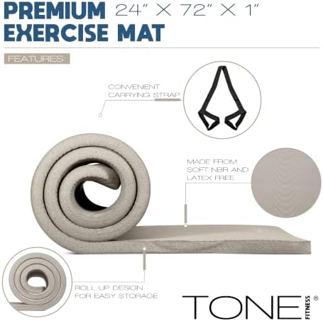 Tone Fitness 1" Extra Thick Yoga Mat, Exercise & Pilates Mat with Strap