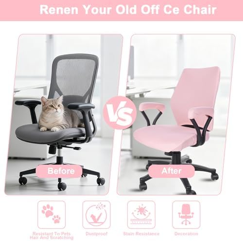 4 PCS Office Chair Covers Set Pink Computer Desk Chair Covers Universal Stretchable Protective Office Chairs Seat Cover with Armrest Cover Slipcovers Pads Cushion Backrest for Rotating (Medium Pink)