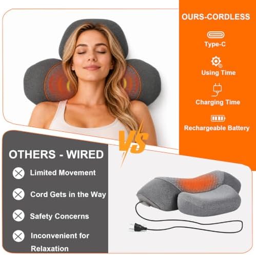 Cordless 3-in-1 Rechargeable Heated Neck Massager Pillow